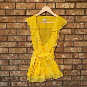 a new day yellow ruffled wrap top